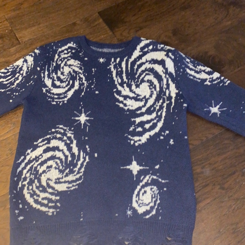 Navy/White color sweater star and galaxy design NEVER WORN